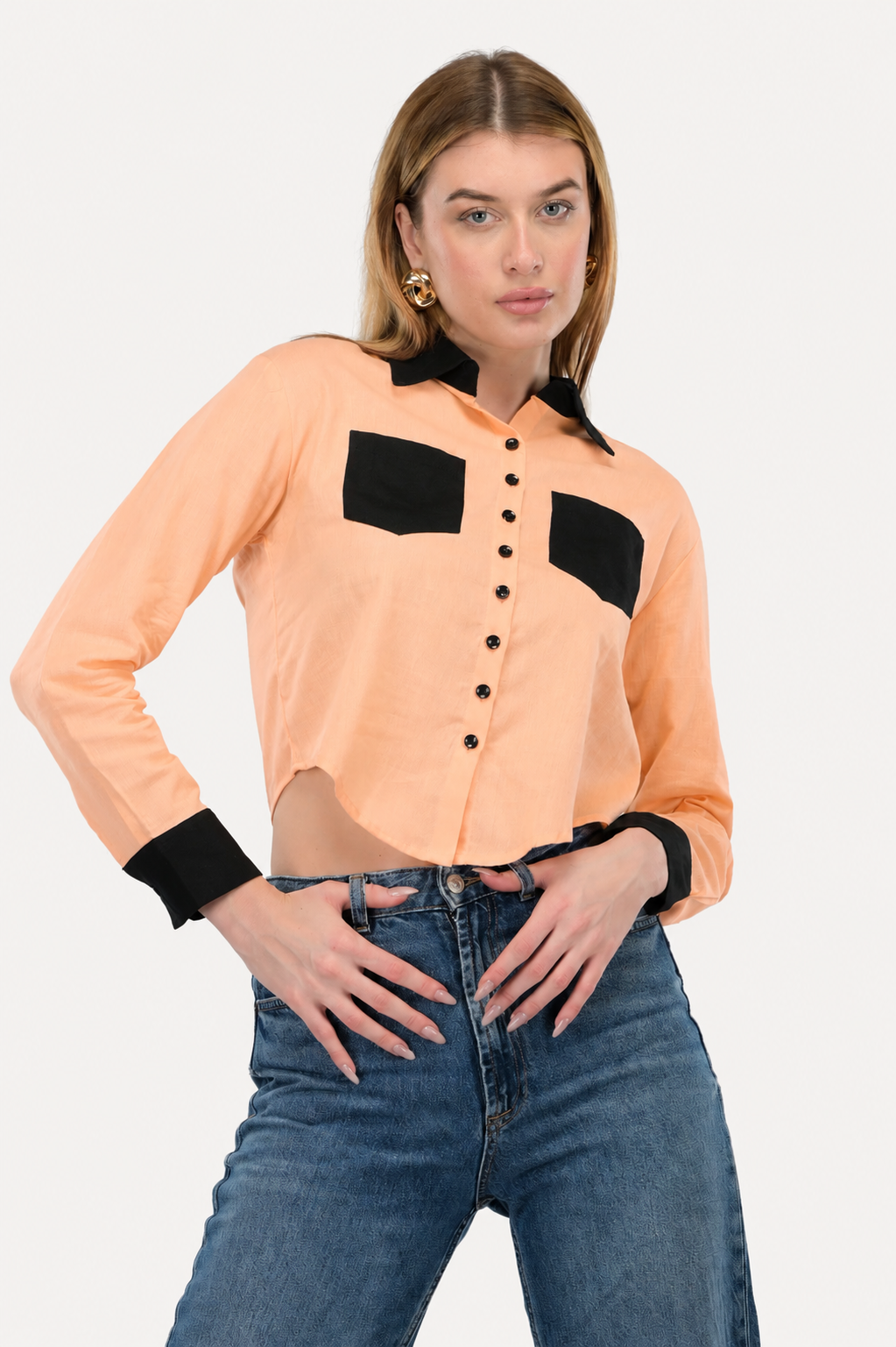 Peach Noir Crop Shirt