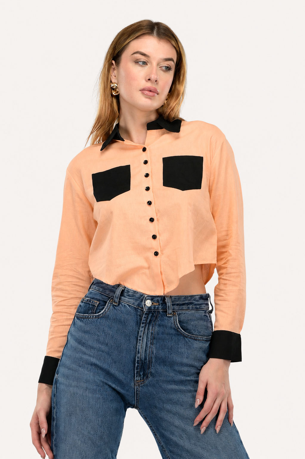 Peach Noir Crop Shirt