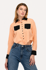 Peach Noir Crop Shirt