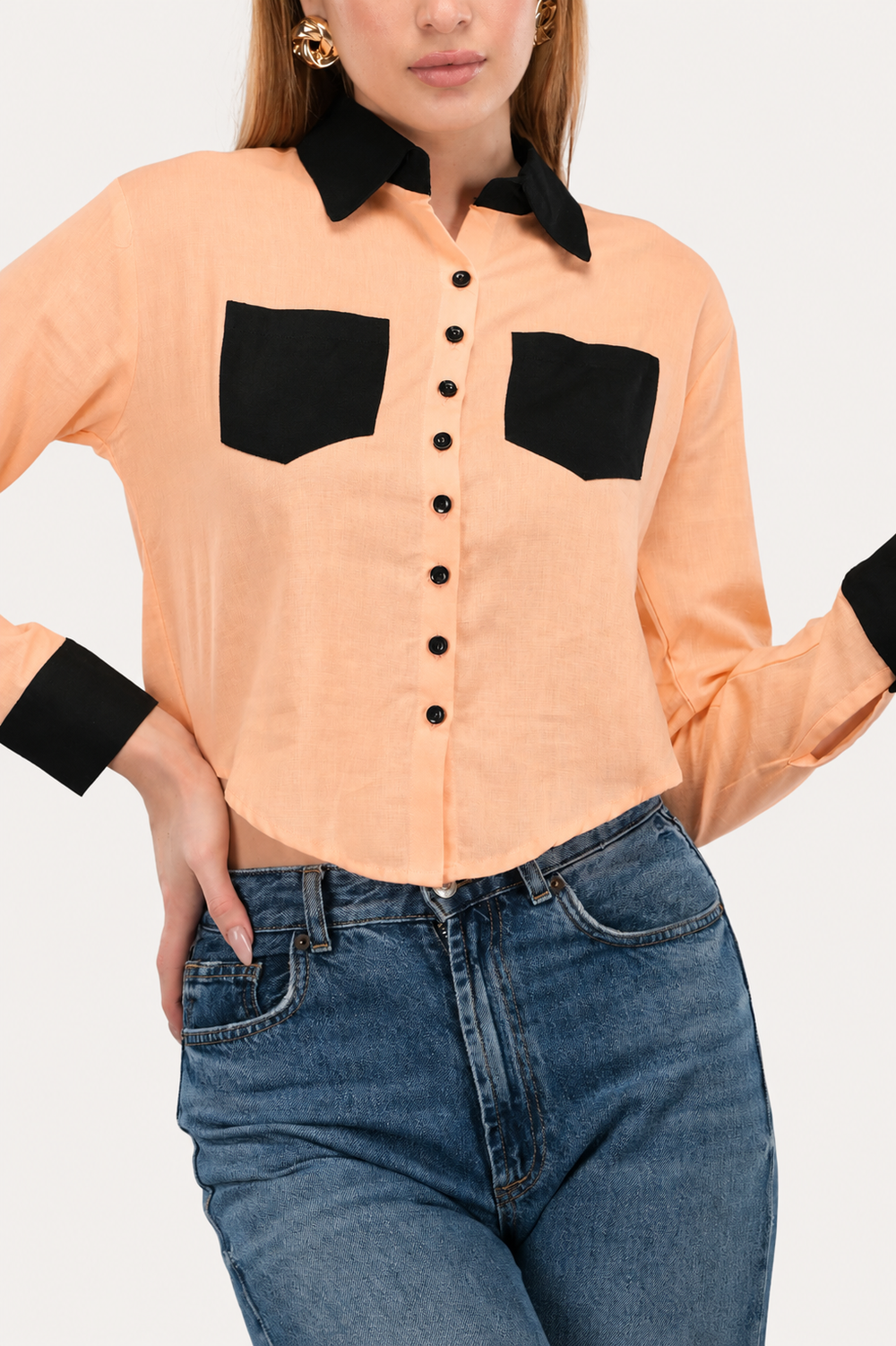 Peach Noir Crop Shirt