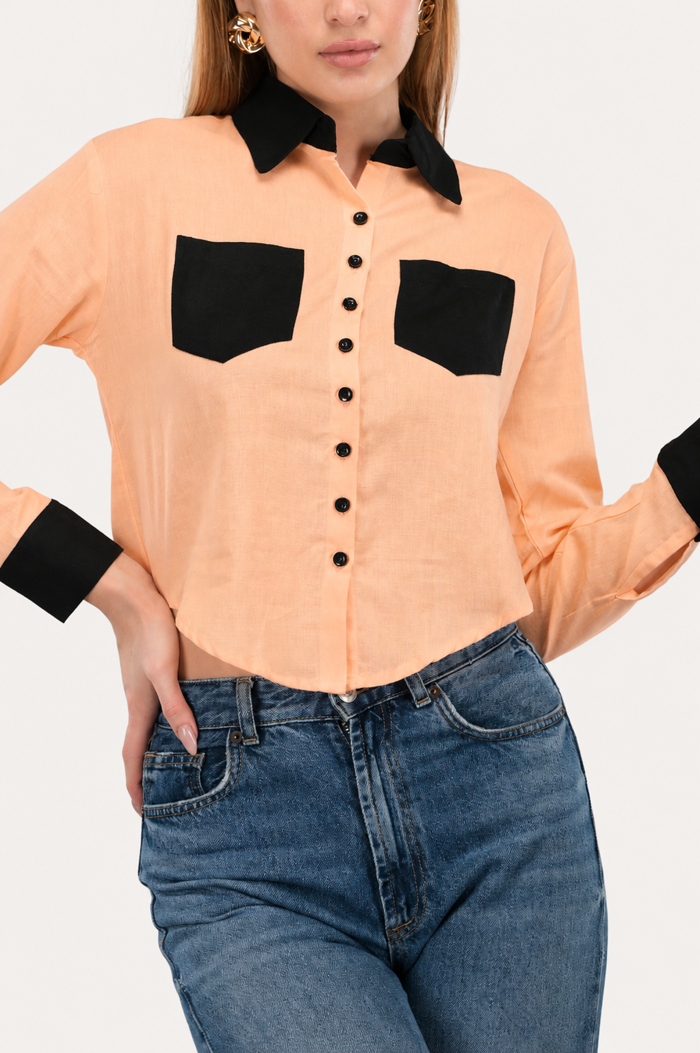 Peach Noir Crop Shirt