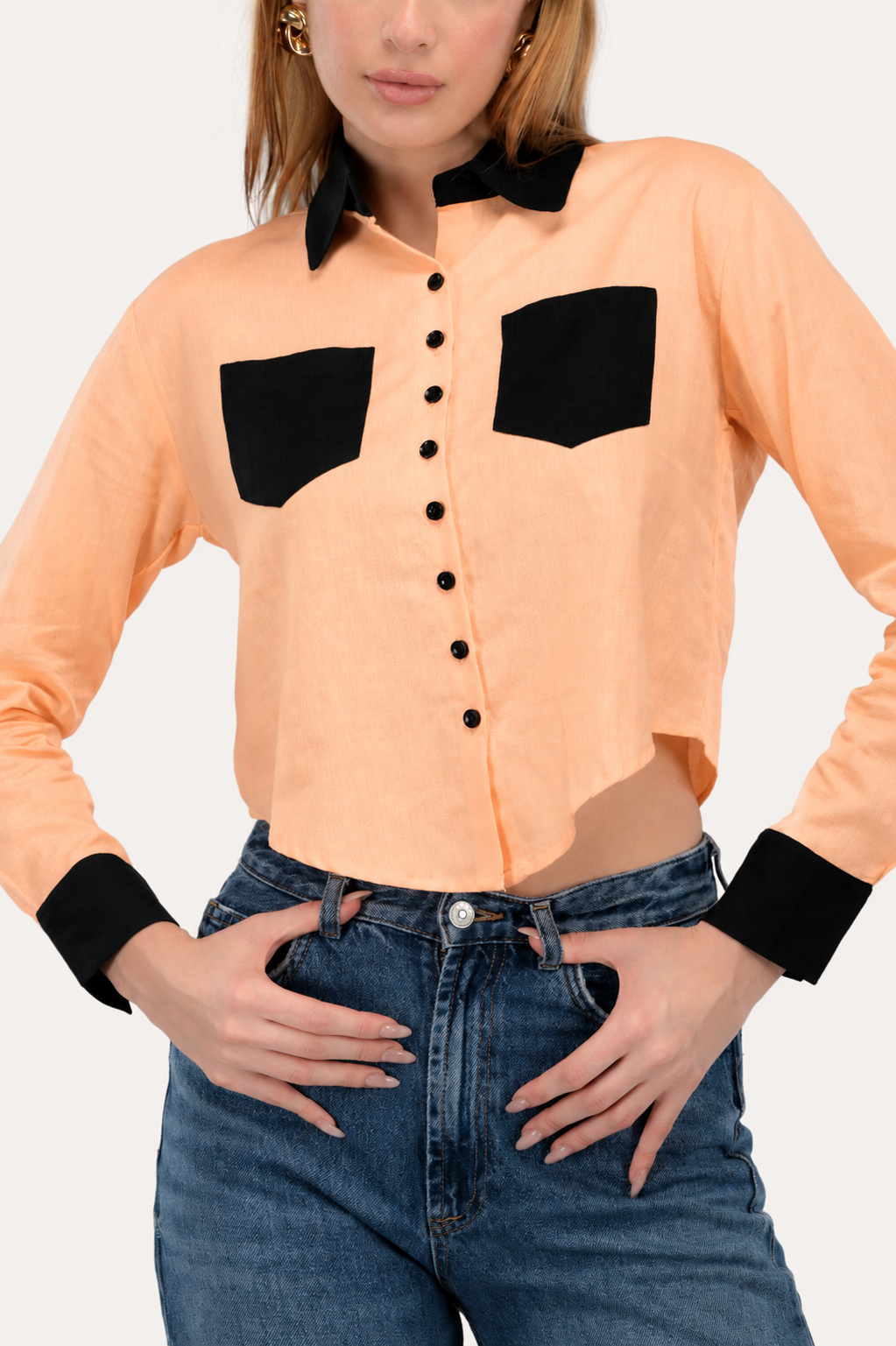 Peach Noir Crop Shirt