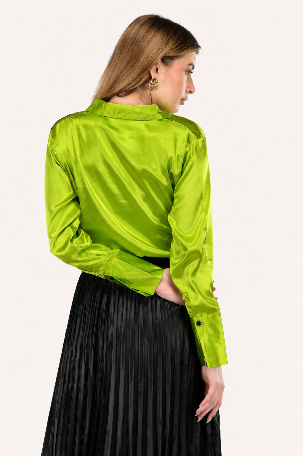 Neon Noir Japanese Satin Color-Block Shirt and Skirt  Co-Ord Set