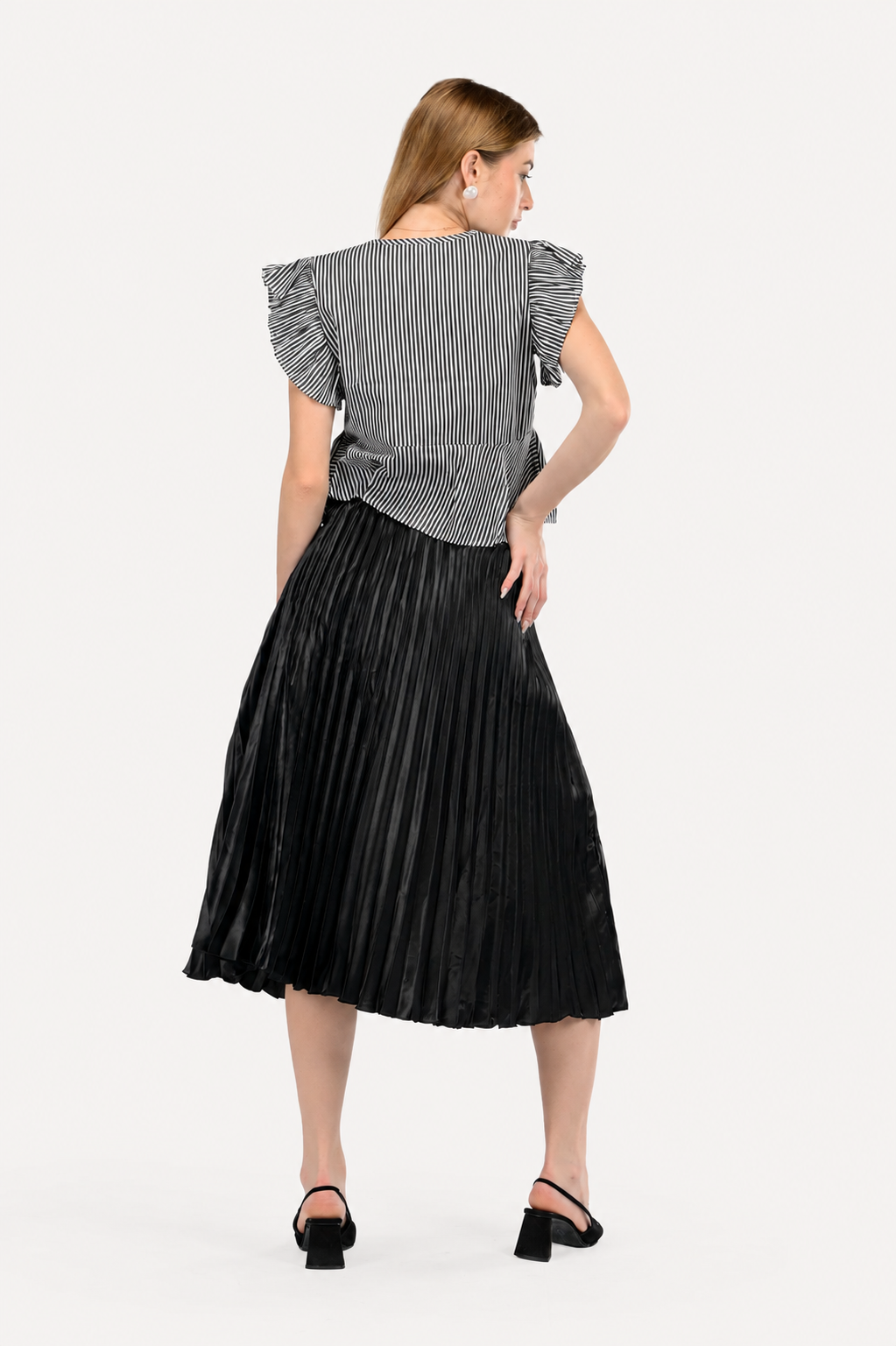 Monochrome Stripe Ruffle Top and Skirt Co-Ord Set