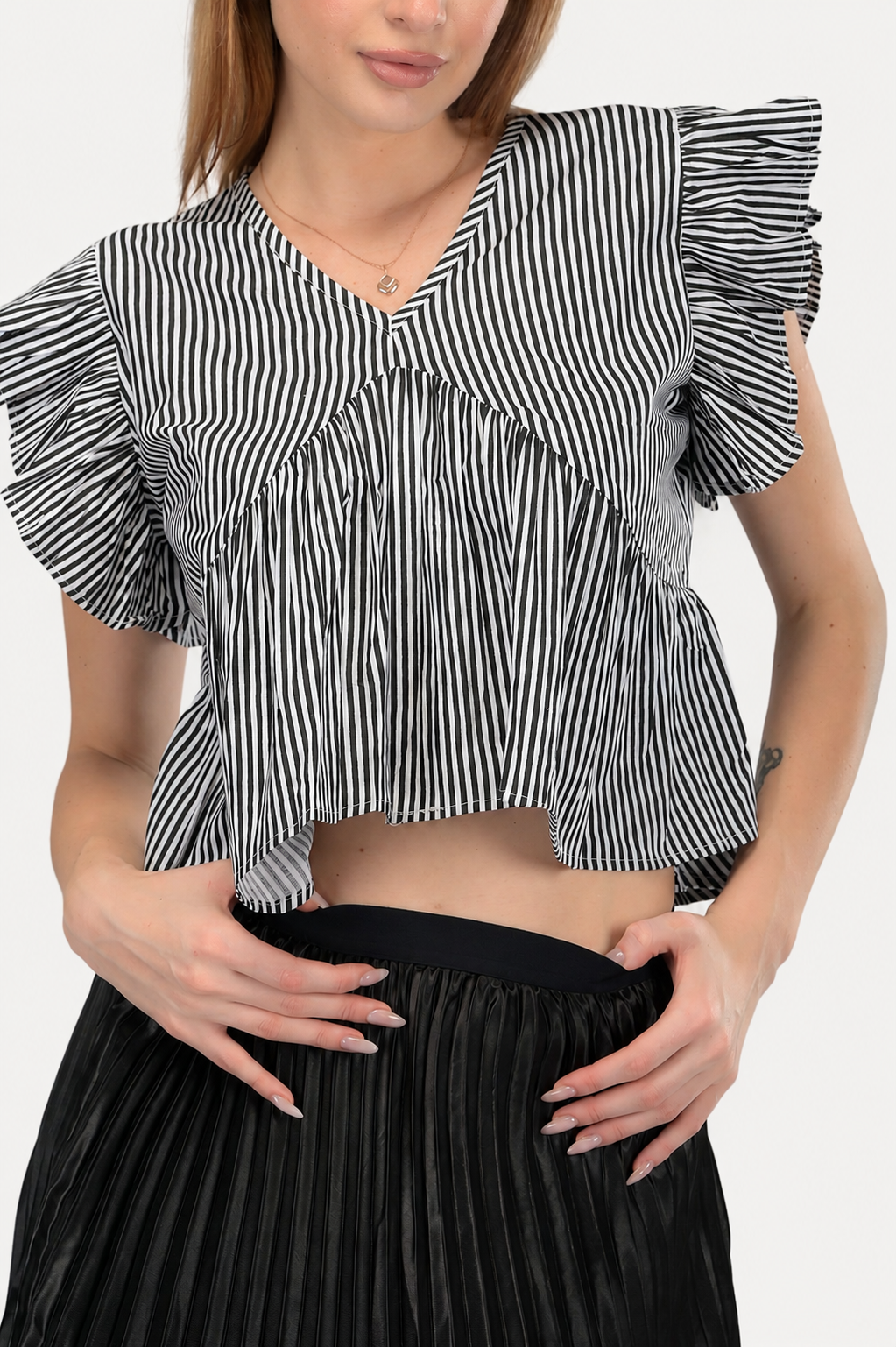 Monochrome Stripe Ruffle Top and Skirt Co-Ord Set