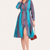 Drawstring Skyline Red Striped Shirt Dress