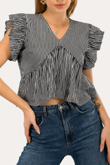 Black & White Striped Alia Cut Crop Top