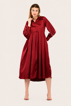 Maroon Satin Rezta Shirt Dress