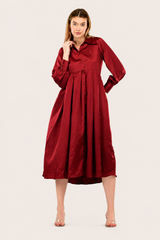 Maroon Satin Rezta Shirt Dress