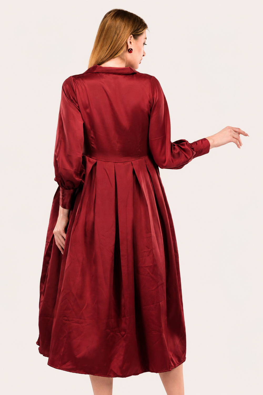 Maroon Satin Rezta Shirt Dress
