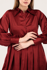 Maroon Satin Rezta Shirt Dress