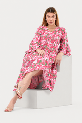 Pink Blossom Alia-Cut Flared Dress in Clustered Polka Dot Print