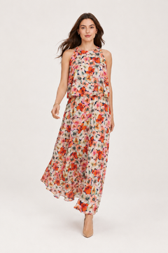 Blossom Breeze Peach Floral Georgette Co-Ord Set