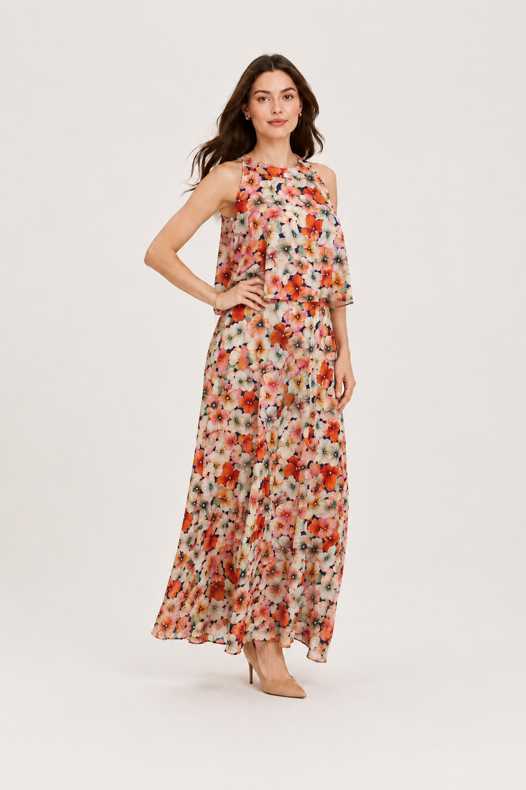 Blossom Breeze Peach Floral Georgette Co-Ord Set