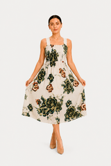 Ivory Bloom Smocked Georgette Maxi Dress