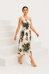 Ivory Bloom Smocked Georgette Maxi Dress