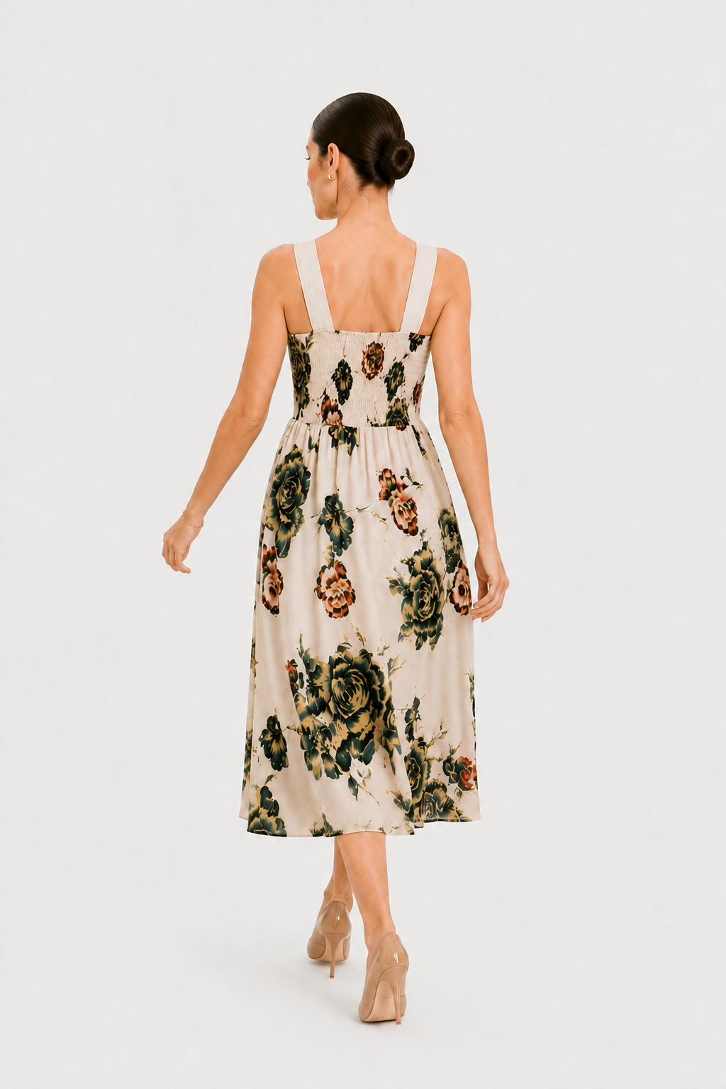 Ivory Bloom Smocked Georgette Maxi Dress