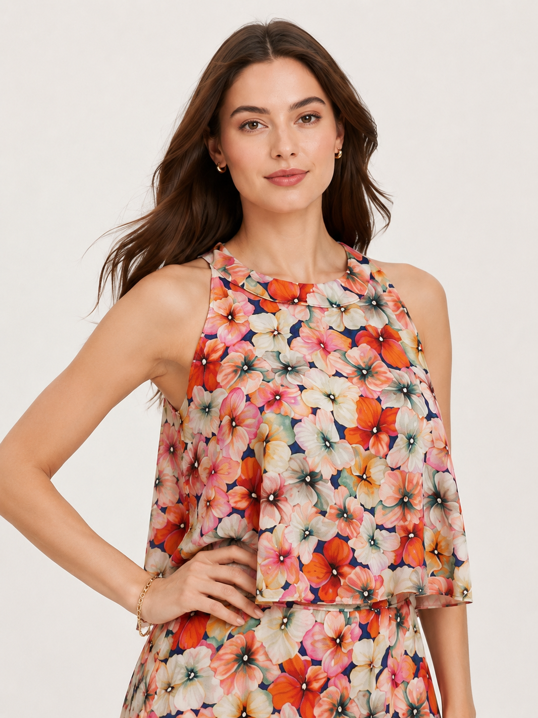 Blossom Breeze Peach Floral Georgette Co-Ord Set