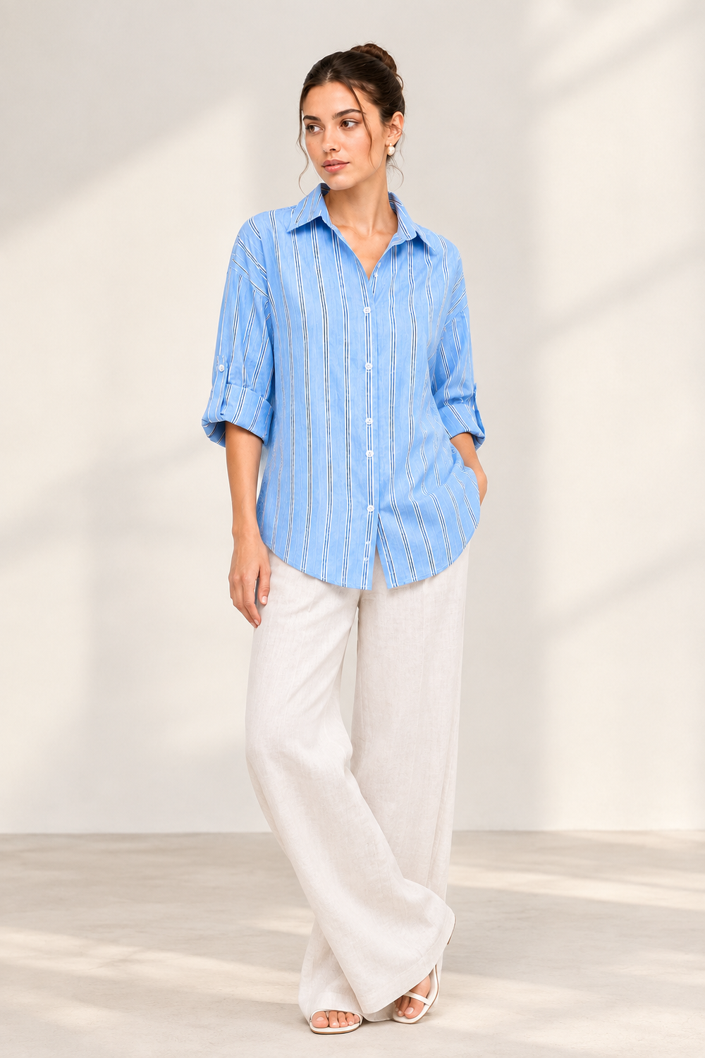Azure Striped Relaxed-Fit Drop-Shoulder Shirt
