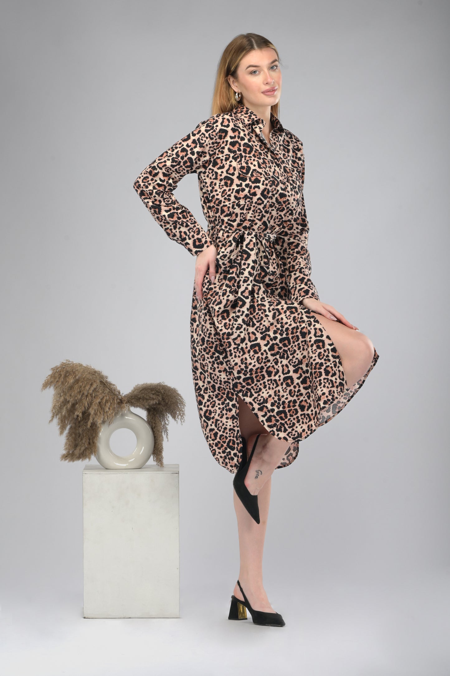 Wild Grace Leopard Shirt Dress