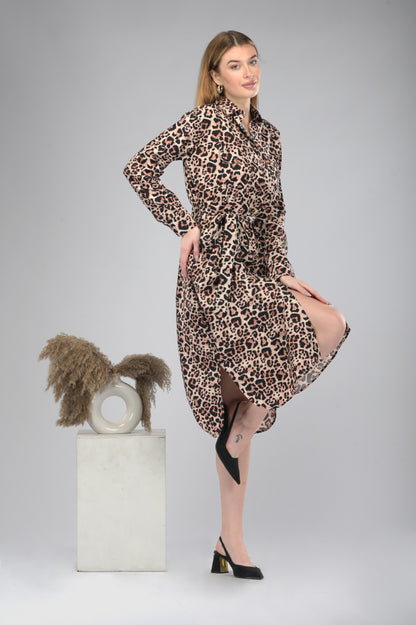 Wild Grace Leopard Shirt Dress
