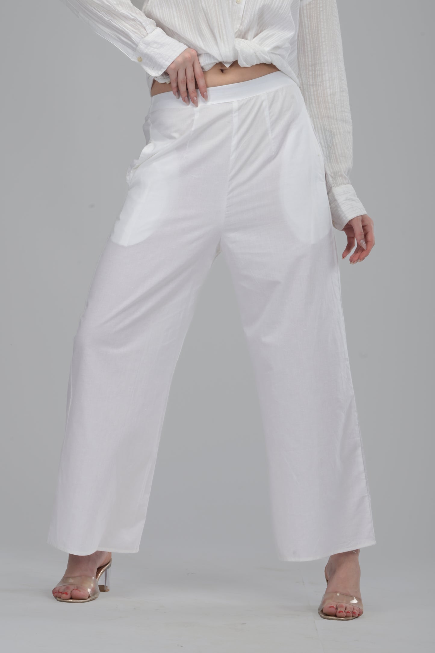 White Wide-Leg Cotton Pants