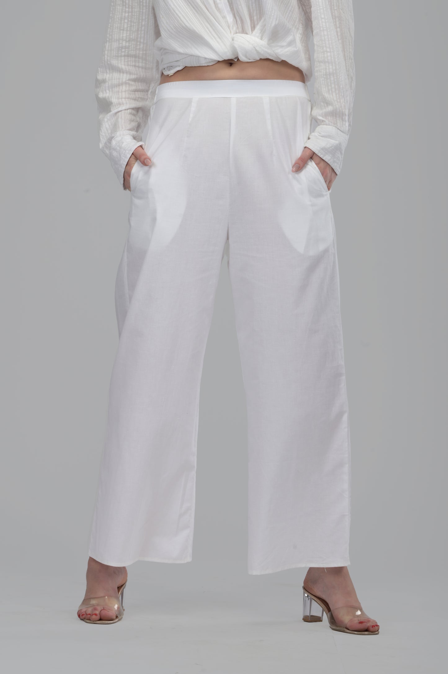 White Wide-Leg Cotton Pants