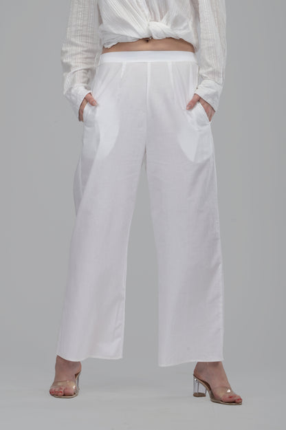 White Wide-Leg Cotton Pants
