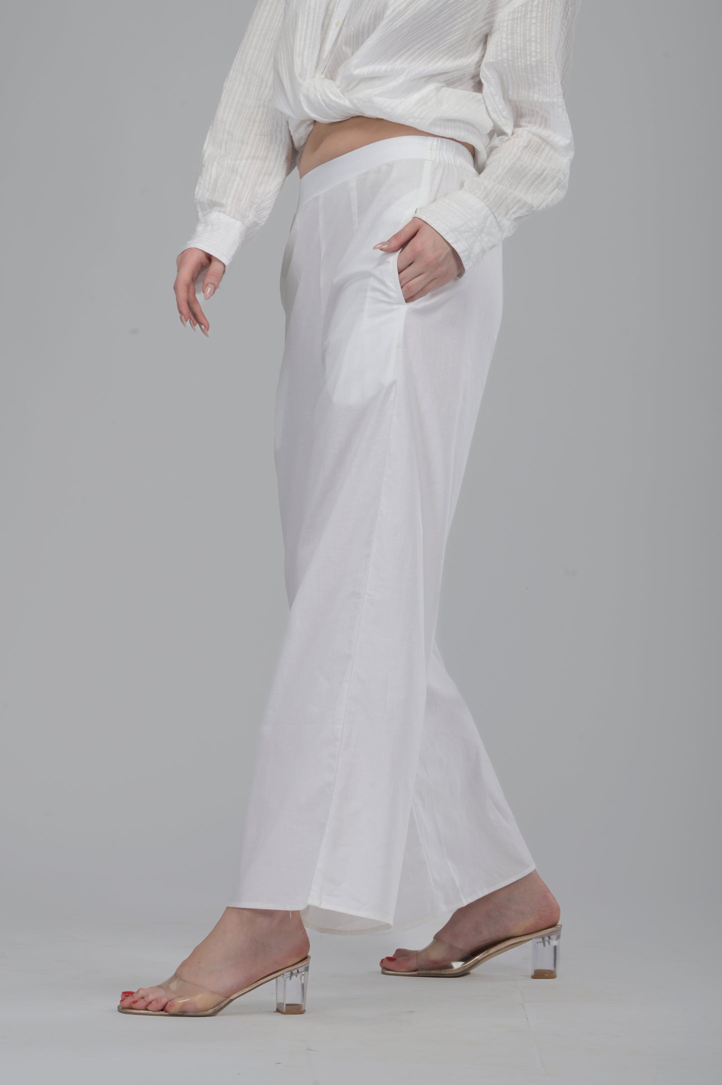 White Wide-Leg Cotton Pants