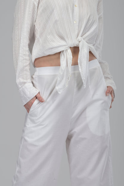 White Wide-Leg Cotton Pants