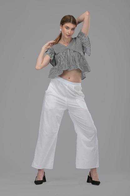 White Wide-Leg Cotton Pants