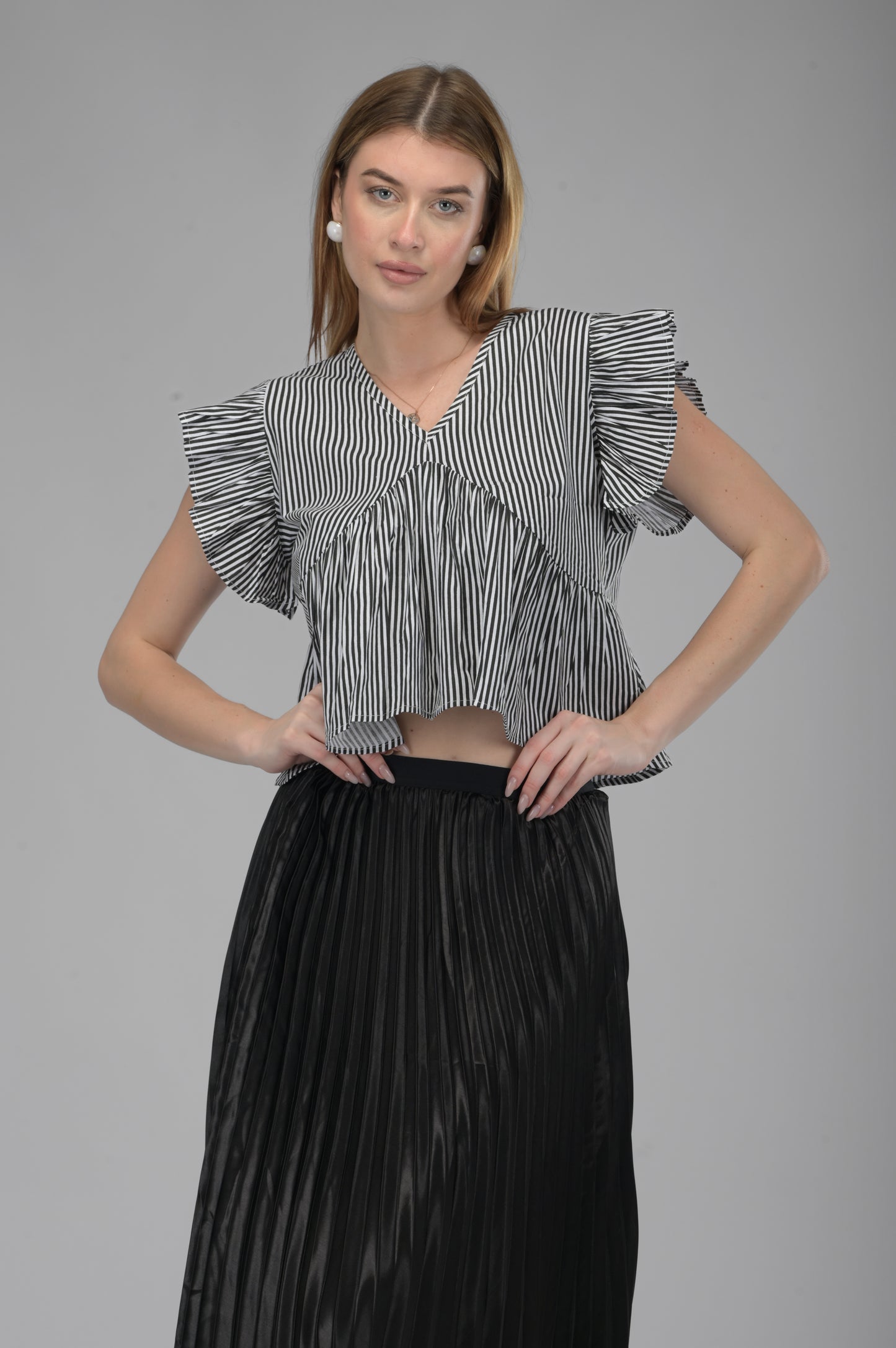 Black & White Striped Alia Cut Crop Top