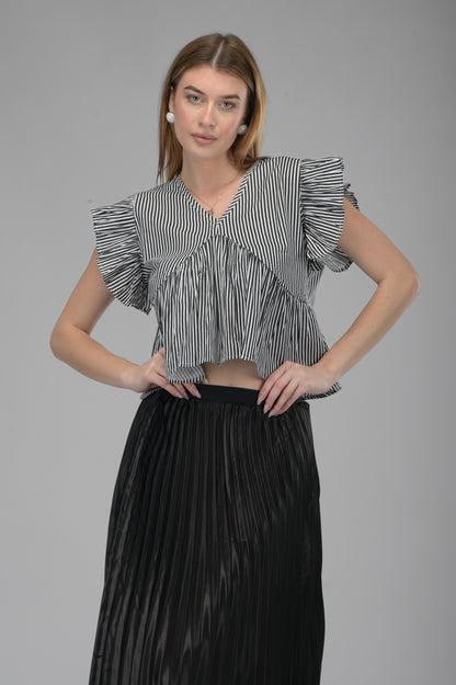 Black & White Striped Alia Cut Crop Top