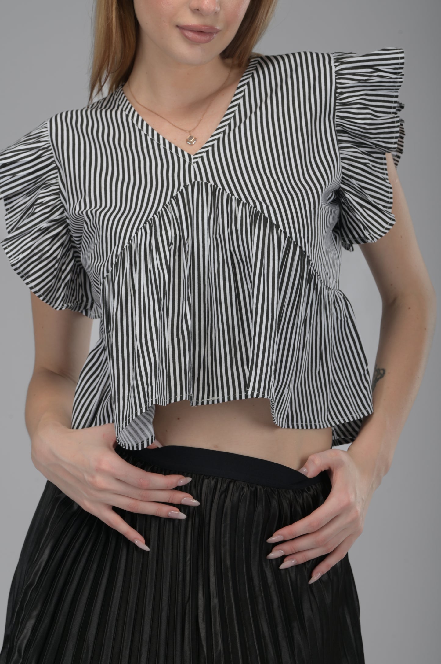 Black & White Striped Alia Cut Crop Top