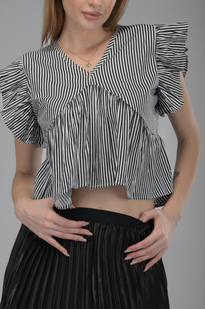 Black & White Striped Alia Cut Crop Top