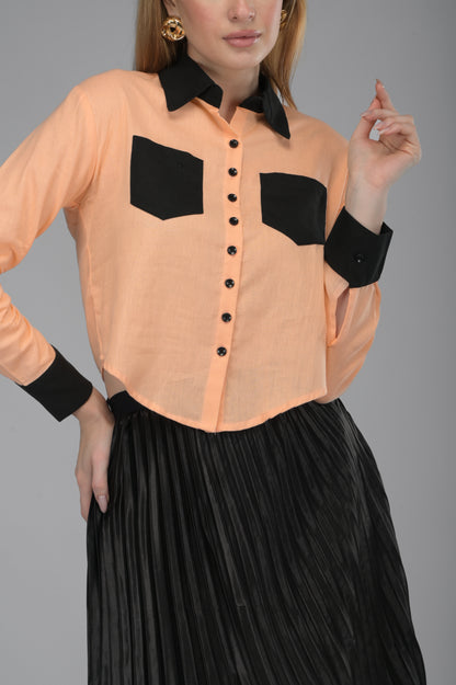 Peach Noir Crop Shirt