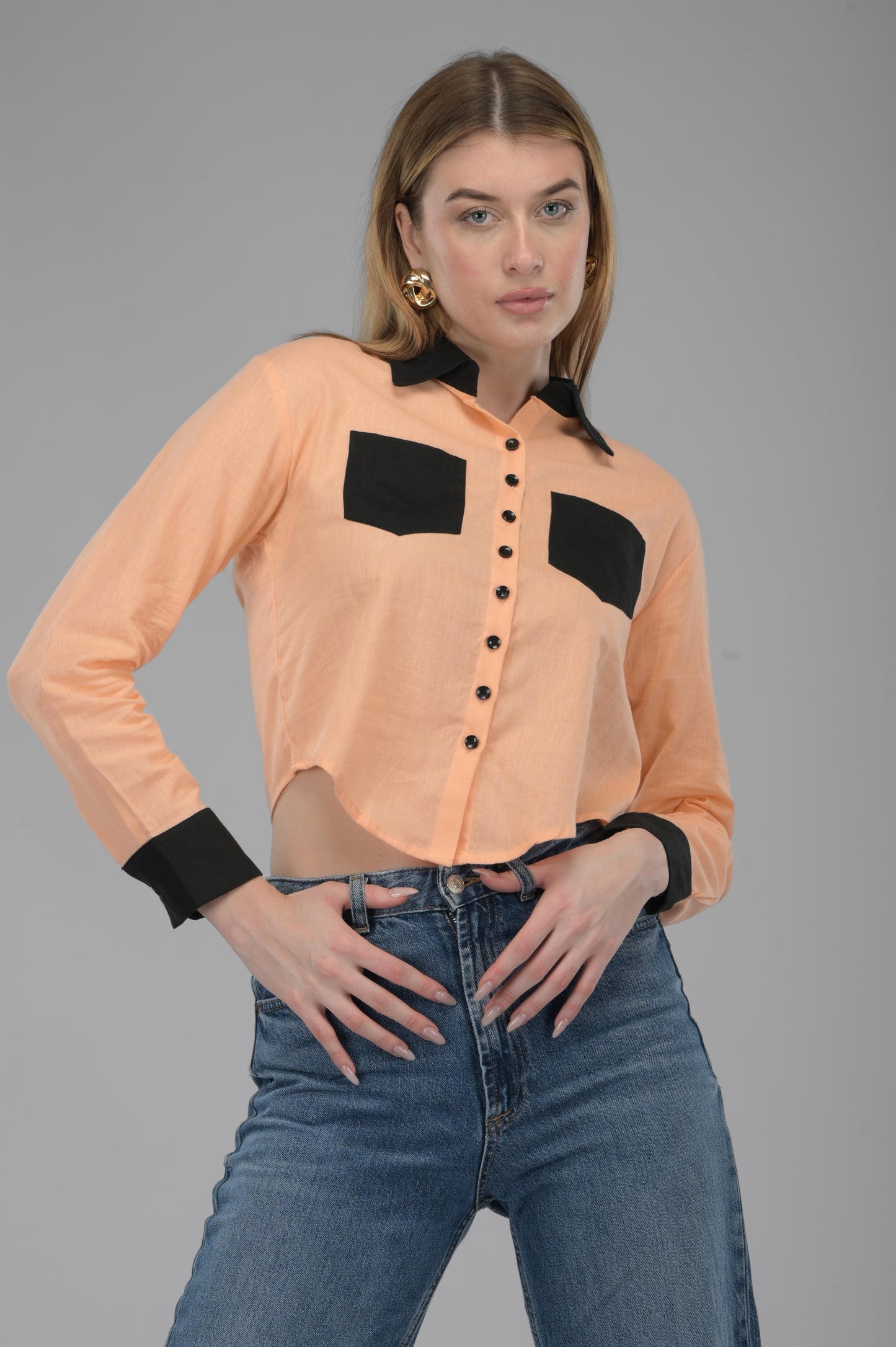 Peach Noir Crop Shirt