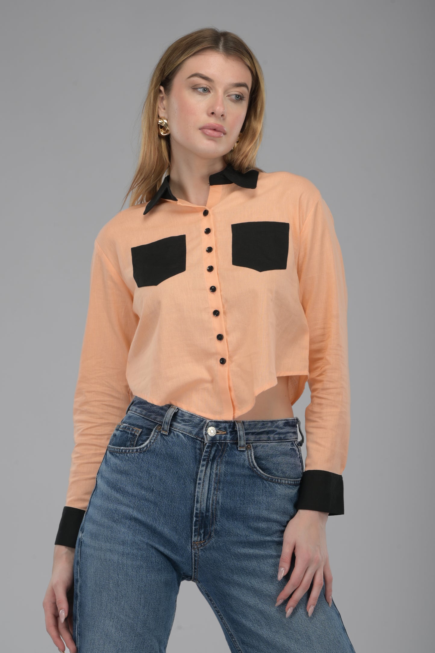 Peach Noir Crop Shirt