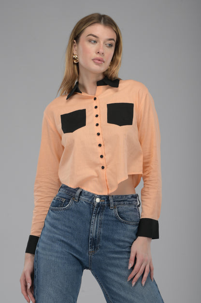 Peach Noir Crop Shirt