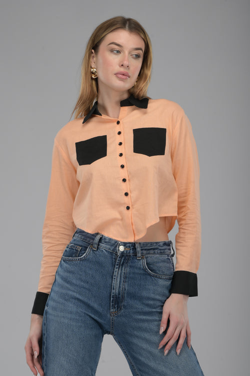 Peach Noir Crop Shirt
