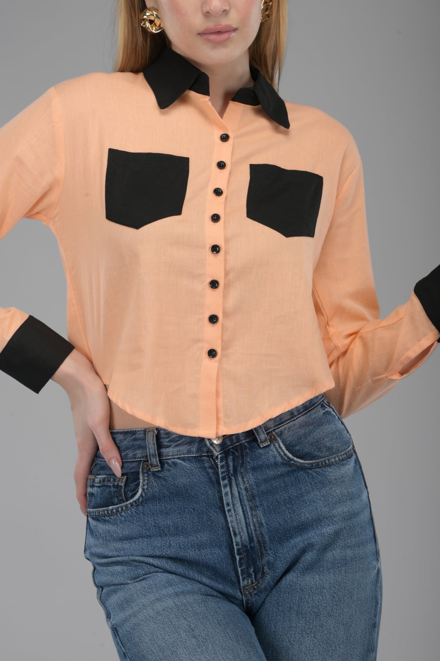 Peach Noir Crop Shirt