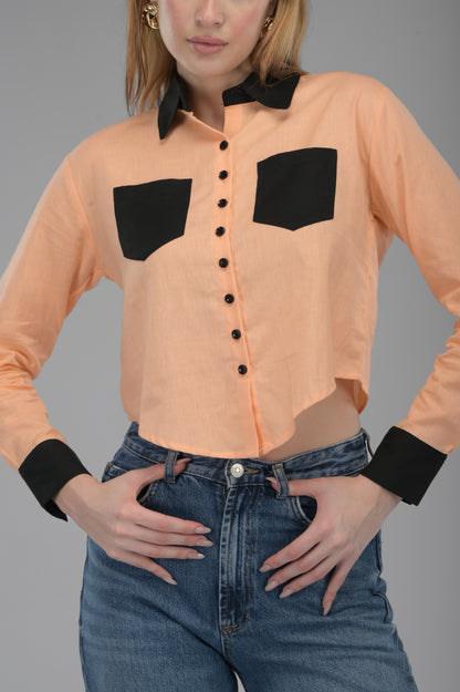 Peach Noir Crop Shirt