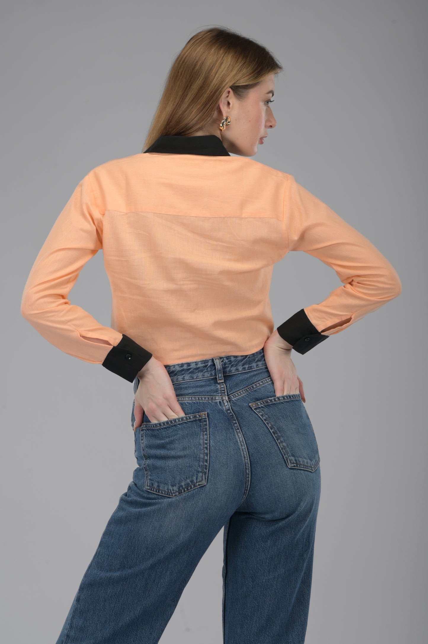 Peach Noir Crop Shirt