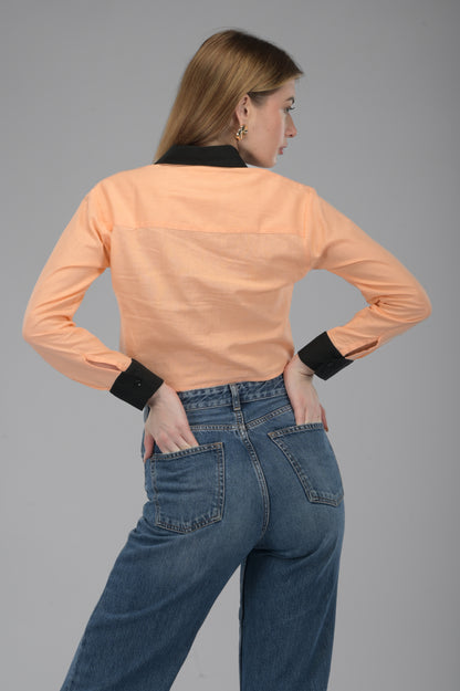 Peach Noir Crop Shirt