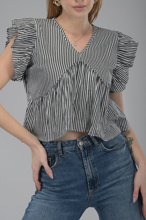 Black & White Striped Alia Cut Crop Top