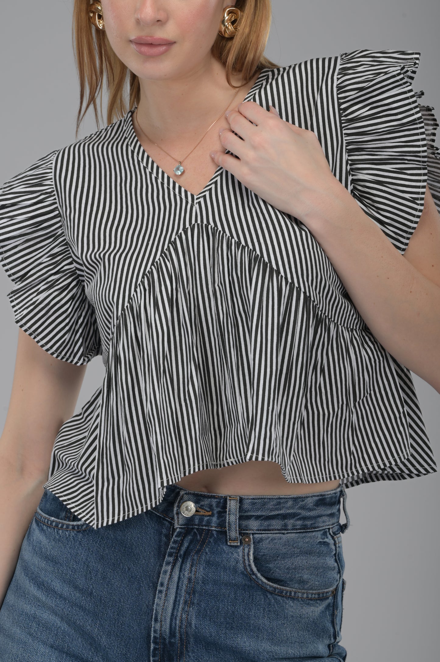 Black & White Striped Alia Cut Crop Top