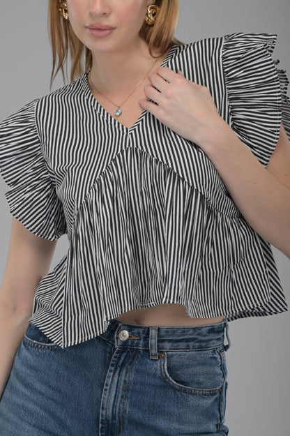 Black & White Striped Alia Cut Crop Top