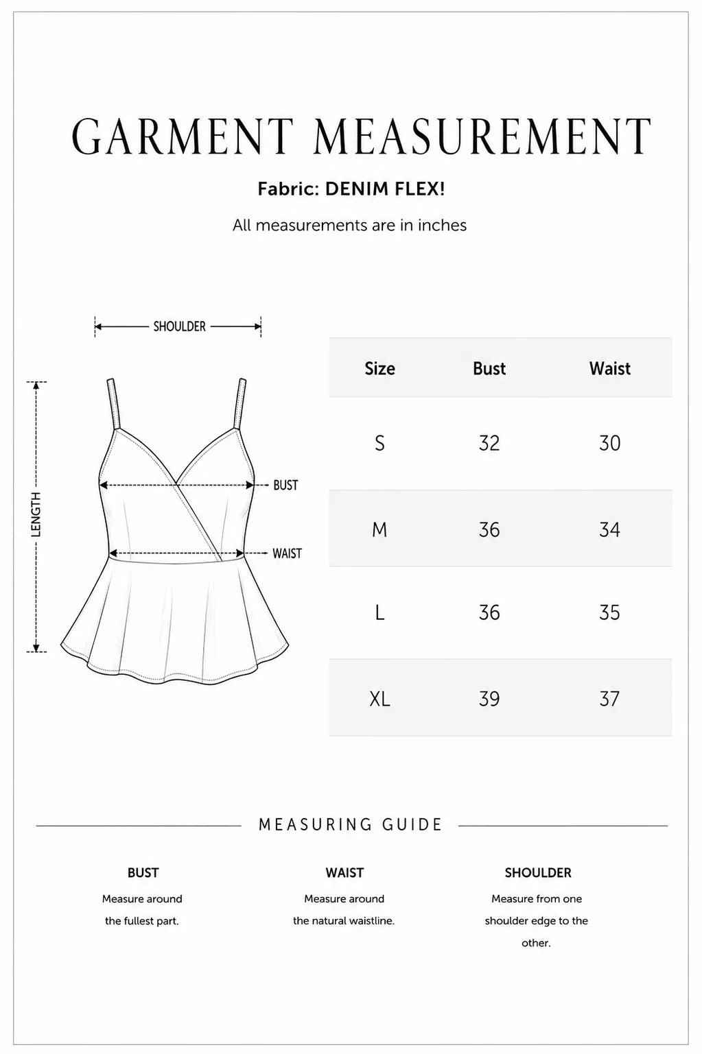 Denim Peplum Cami Top size guide