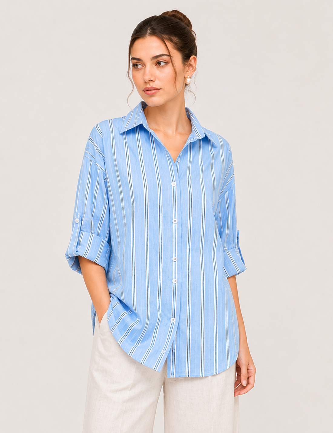 Azure Striped Relaxed-Fit Drop-Shoulder Shirt