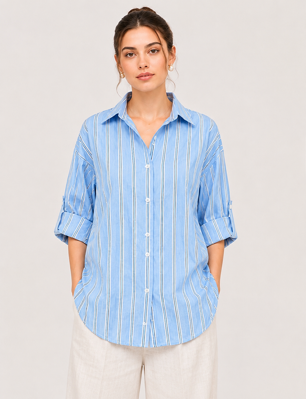 Azure Striped Relaxed-Fit Drop-Shoulder Shirt